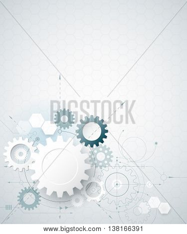 Vector illustration gear wheel hexagons. Abstract hi-tech technology and engineering background machine technology futuristic concept. Vector abstract technology on light gray color background