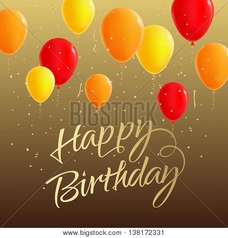 Birthday card with colored balloons and confetti for Party and Celebrations. Isolated from the background.