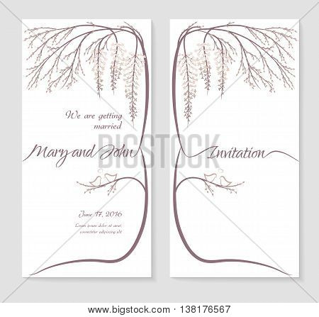 Vector wedding card with floral and birds. Wedding invitation with place for text.
