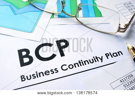 Paper with words BCP Business Continuity Plan