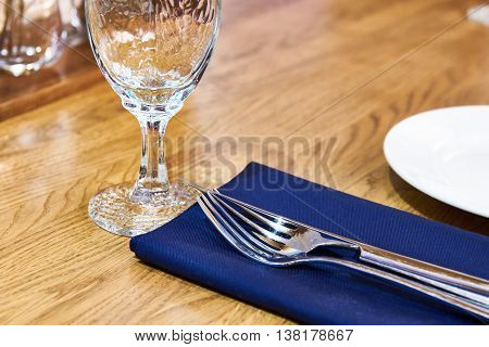 The serving dinner table in a restaurant