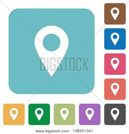 Flat location pin icons on rounded square color backgrounds.