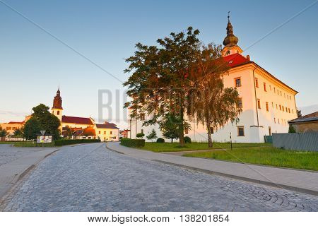 Palace and a church in Uhersky Ostroh, Moravia, Czech Republic.