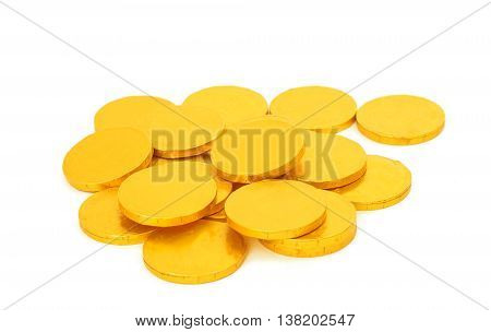 candy gold coins on a white background