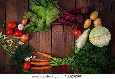 The Main Ingredients - Vegetables For Cooking Borsch (beetroot, Cabbage, Carrots, Potatoes, Tomatoes