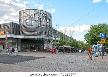 LAPPEENRANTA, FINLAND - JUNE 15, 2016: People near Armada Shopping Centre at the crossroads of the Kauppakatu and Koulukatu Streets