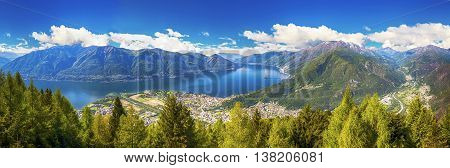 View to Locarno city from Cardada mountain Swiss Alps Switzerland