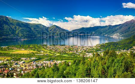 View to Locarno city from Cardada mountain Swiss Alps Switzerland