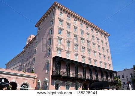 CHARLESTON SOUTH CAROLINA USA JUNE 27 2016: The Mills House Wyndham Grand Hotel, Southern Style Charleston Hotel in the Historic District