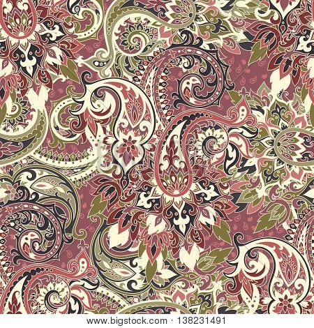 Seamless pattern based on traditional Asian elements Paisley. Boho vintage style vector background. Best motive for print on fabric or paper.