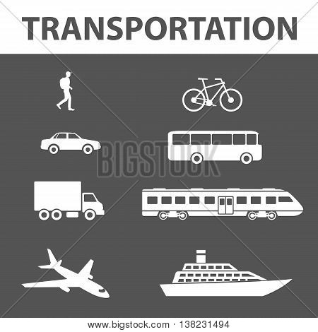 Transportation icons set. Transport travel vector icons set isoalated on white. Logistic icons.