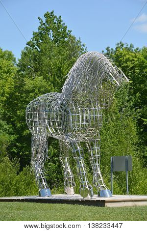BROMONT QUEBEC CANADA MAY 28 2016: By Mathieu Isabelle new statue in Bromont. The home of the Parc equestre Olympique de Bromont, equestrian olympic park.