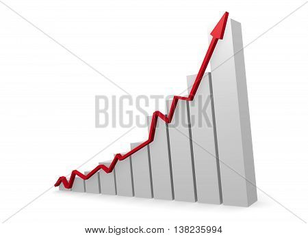 Business graph with a red upswing arrow 3d rendering