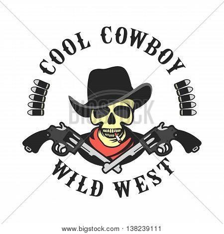 vector illustration of a skull wearing a hat in a retro style with the Colts mascot weapons