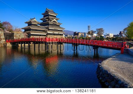 Matsumoto castle in cherry blossom season Nagano Japan