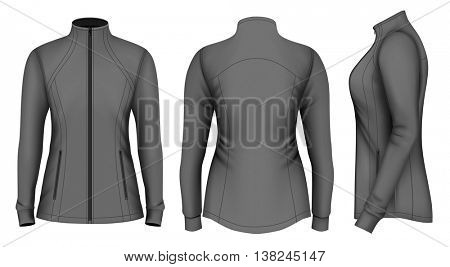 Softshell jacket for lady. Fully editable handmade mesh. Vector illustration.