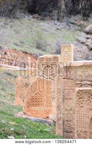 Sacred place at Ancient monastery Noravank in the mountains in Amaghu valley, Armenia. Was founded in 1205. 