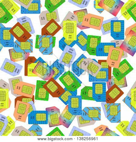 SIM Cards Seamless Pattern on White Background.