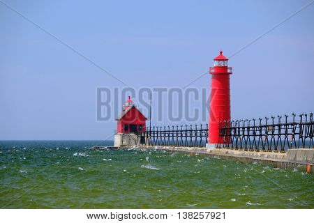 Grand Haven South Pierhead Inner Light, built in 1905, Lake Michigan, MI, USA