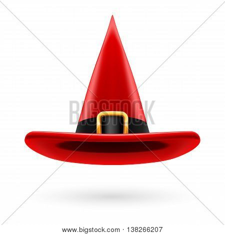 Red witch hat with golden buckle and hatband