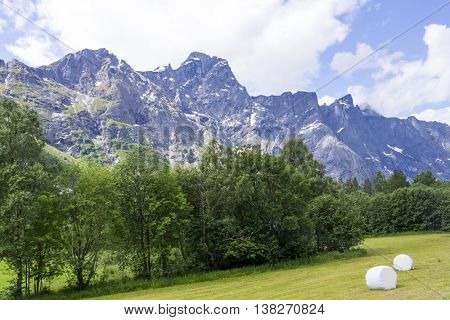 View of trollveggen, Europe highest vertical and overhanging rock face (1.000 metres), Norway.