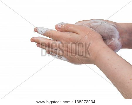Washing Or Cleaning Hands With Soap. Hygiene Concept. Isolated O