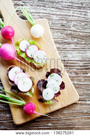 Small appetizer bruchetta with radish