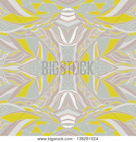 Traditional ornamental yellow paisley bandanna. Hand drawn colorful aztec pattern with artistic pattern. Seamless pattern can be used for pattern fills web page background surface textures.