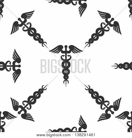 Caduceus medical symbol icon seamless pattern on white background. Vector Illustration
