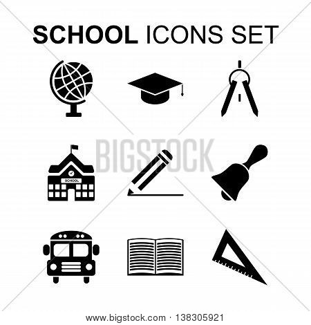 School icons set. Silhouette flat design vector illustration