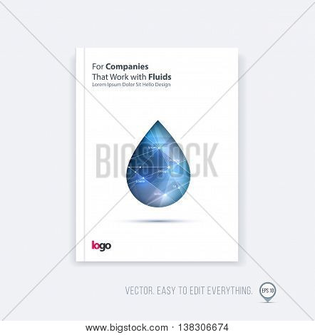 Brochure template layout, cover design annual report, magazine, flyer, leaflet in A4 with polygonal fluid oil drop, water droplet, raindrop, for business and science with overlay effect. Vector.