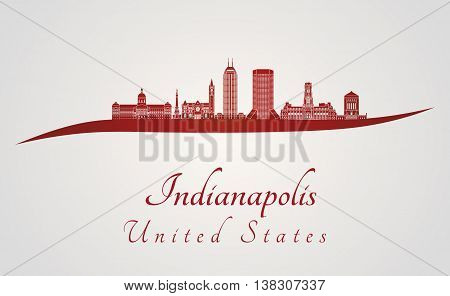 Indianapolis skyline in red and gray background in editable vector file