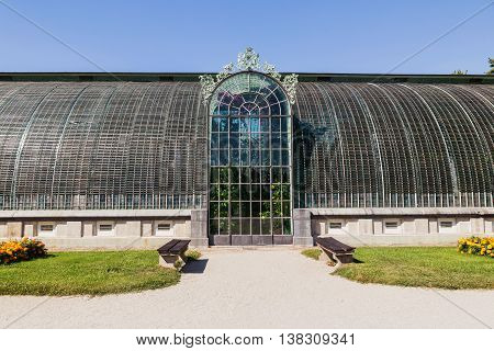 Fairytale Castle and old glasshouse in Lednice. Lednice-Valtice Cultural Landscape - World Heritage Site by UNESCO