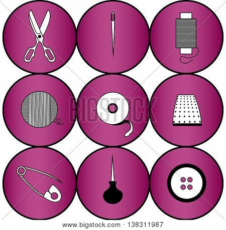 logotypes in the form of various tools for sewing and crafts
