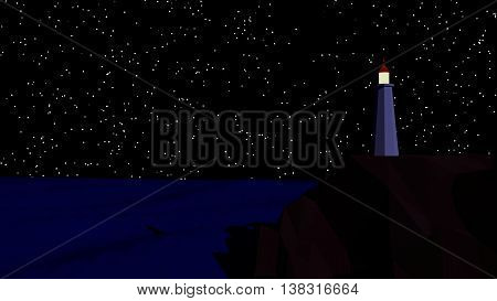 cgi low poly light house at night