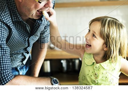 Family Father Girl Making Cookies Learning Baking Concept