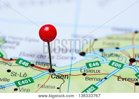 Caen pinned on a map of France