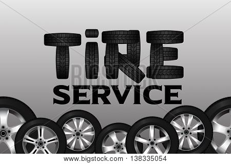 Tire service with wheel seamless border. Shining car disk design isolated on background