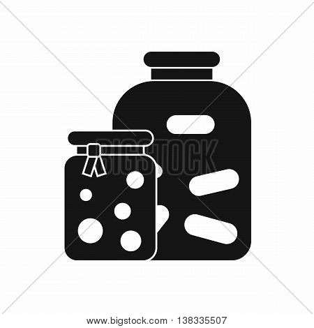 Jars with pickled vegetables and jam icon in simple style isolated vector illustration