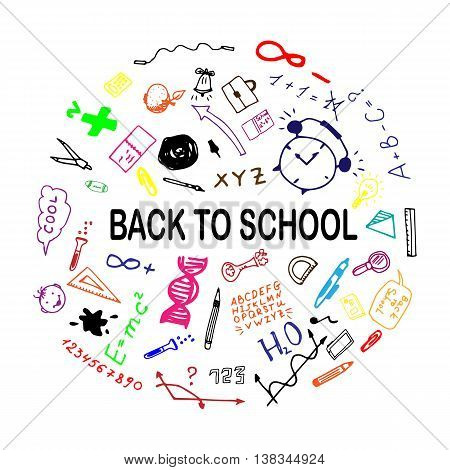 Back to school sketch illustration. Freehand drawing doodles. Hand drawn set of school sign. Vector illustration
