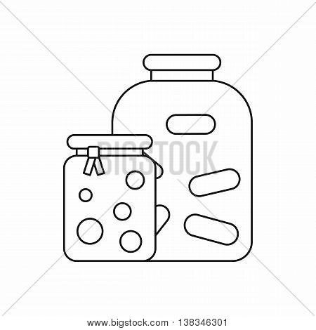 Jars with pickled vegetables and jam icon in outline style isolated vector illustration