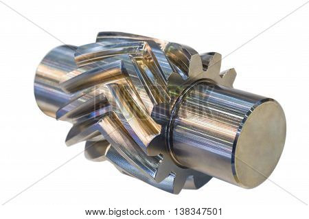 Herringbone toothed wheel. Isolated on white background. Shallow depth of field.