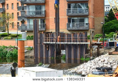 Construction new barrier to prevent of landslip.