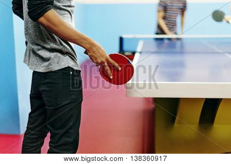 Two Friends Playing Tabletennis Concept