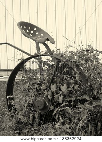 black and white antique farm machinery implement