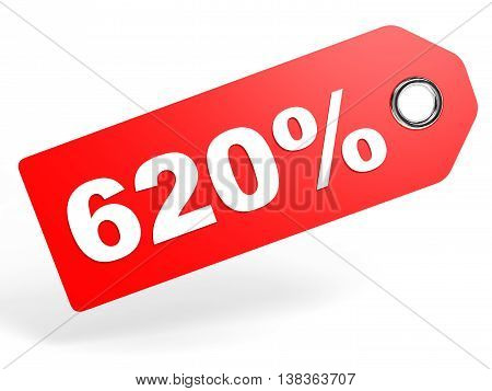 620 Percent Red Discount Tag On White Background.