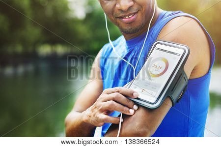 Man Exercise Outdoos Nature Park Health Tracking Concept