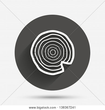 Wood sign icon. Tree growth rings. Tree trunk cross-section with nick. Circle flat button with shadow. Vector