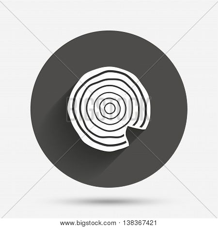 Wood sign icon. Tree growth rings. Tree trunk cross-section with nick. Circle flat button with shadow. Vector