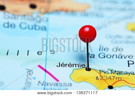 Jeremie pinned on a map of Haiti